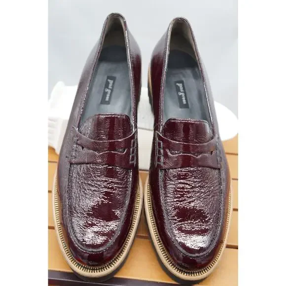 Paul Green Platform Loafers in a wine-colored crinkled patent leather Size 10 - Picture 2 of 12